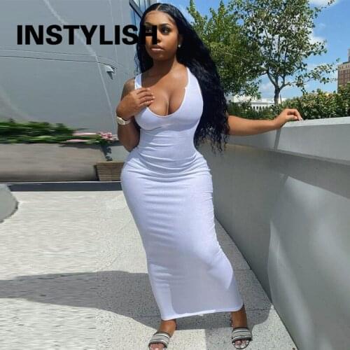 Instylish Sexy Ribbed Knitted Women Sleeveless V Neck Skinny Midi Dress Elegant y2k Streetwear Party Club Bodycon Long Dress