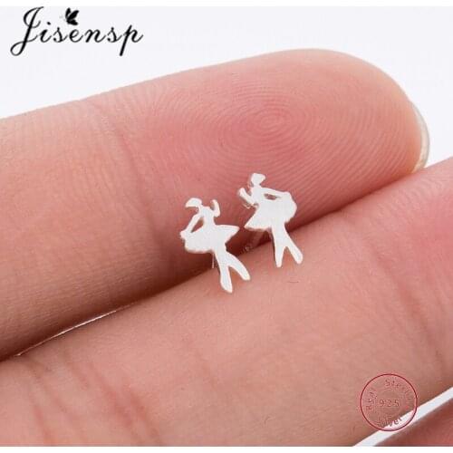 Jisensp 925 Sterling Silver Earrings Cute Ballet Stud Earrings for Women Romantic Elegant Dancer Accessories Party jewelry 2021
