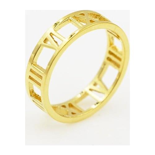 Classic Brand Jewelry Beautiful Hollow Out Roman Numerals Ring Stainless Steel Gold Color Ring For Women Anniversary Gift