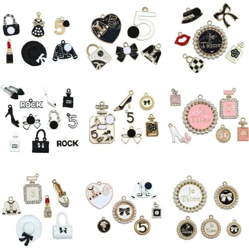 Loveliness Enamel Mixed Lipstick Lip Dress Shoes Sets Charms Alloy For Necklace Pendant Bracelet Accessory Jewelry Making XL399