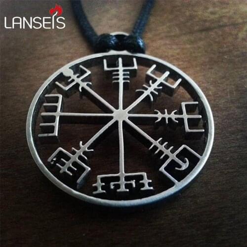 Lanseis10pc viking odins symbol of norse runic pendant necklace Viking Runes Vegvisir Compass Pendant