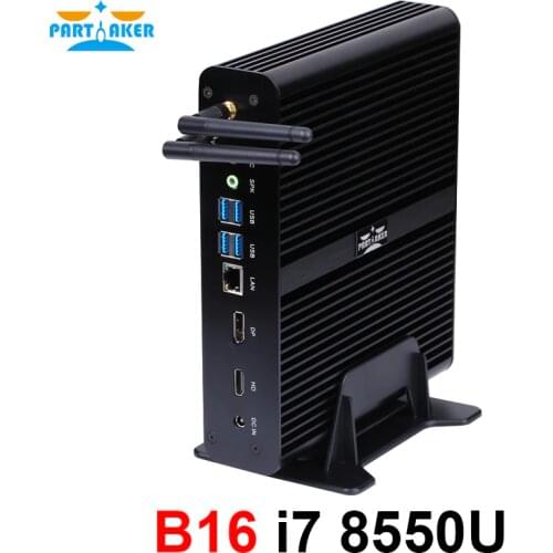 Partaker Fanless Mini PC i7 8565U i7 8559U Kaby Lake 4 Core 8 Threads 2*DDR4 M.2 PCIe Mini Computer Windows 10 Pro DP HDMI HTPC