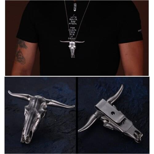 Outdoor EDC Stainless Steel Bull Head Multi-function Tool Pocket Tool Keychain Necklace Pendant Defensive Window Breaker