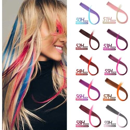 MSTN Synthetic Long Straight Hair Fake Hair Colored Clip In Hair Extensions Highlight Rainbow Streak Pink Hair Strands on Clips