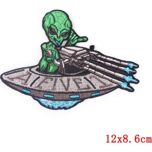 Pulaqi Space Alien Patch Sticker Badges Embroidered Patches For Clothing Appliques Stripes Cartoon Patches Fabric Accessories