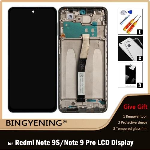 Original For 6.67 inch Xiaomi Redmi Note 9S LCD Display Screen Touch Digitizer Assembly For Redmi Note 9 Pro With Frame