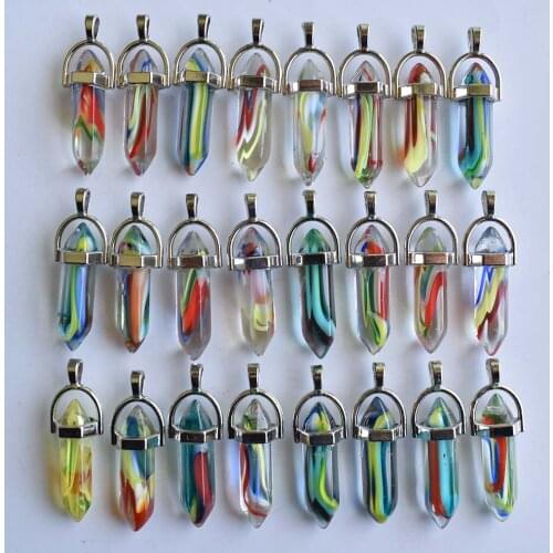 Colored glass flower Hexagonal Column beads Necklace Pendants for women Fashion Jewelry 24pcs/lot Wholesale Free shipping