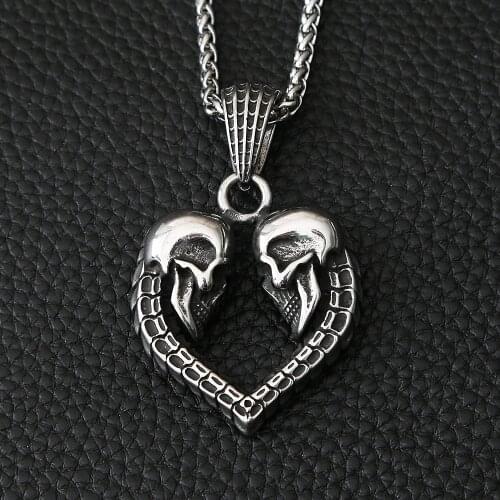 Heart Shaped Gothic Skull Necklace For Men Punk Fashion Skull Couple Necklace Pendant Stainless Steel Gothic Accessories Men