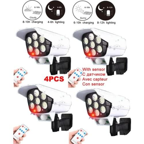 4pcs remote solar fake monitor dummy camera Garden Wall Light Outdoor Waterproof Infrared PIR Motion Sensor Lamp street security