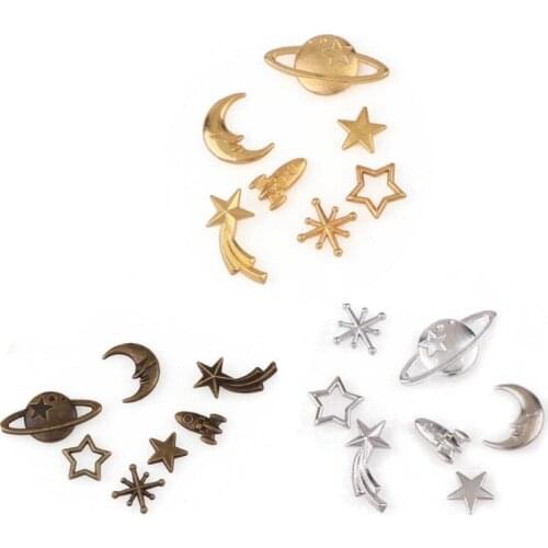 Cosmos Themed Charms Alloy Epoxy Charms Pendants Resin Fillers Moon Star Spaceship Charms for Resin Jewelry Making