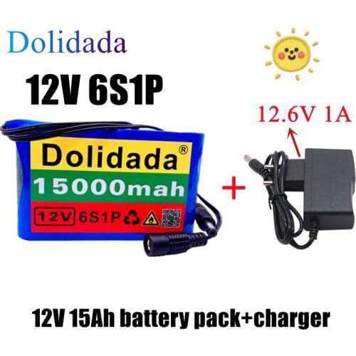 Portable Super 12V 15000mah battery Rechargeable Lithium Ion battery pack capacity DC 12.6v 15Ah CCTV Cam Monitor + charger
