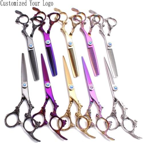2Pcs 5.5" JP 440C Customized Logo Barber Shop Haircut Scissors Cutting Scissors Thinning Shears Professional Hair Scissors C9005