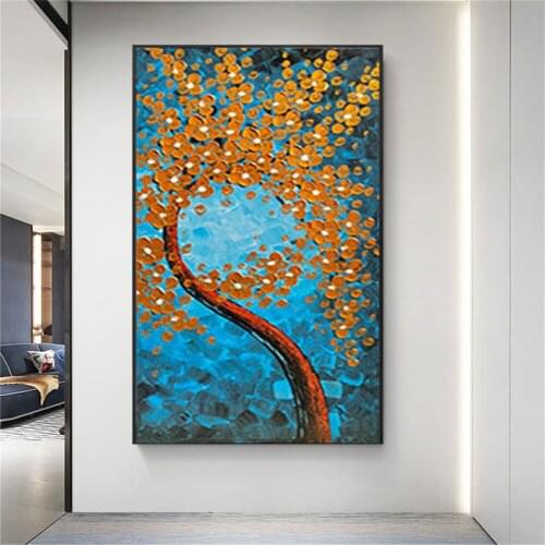 Light luxury home decoration hanging painting hand-painted oil painting abstract tree wealth tree knife painting canvas painting
