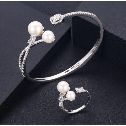 Janekelly Luxury 2PCS Dubai Bangle Ring Set Fashion Jewelry Sets For Women Wedding Engagement brincos para as mulheres 2020