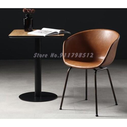 Nordic light luxury leather dining chair home modern minimalist backrest desk stool net red chair industrial style cafe table an