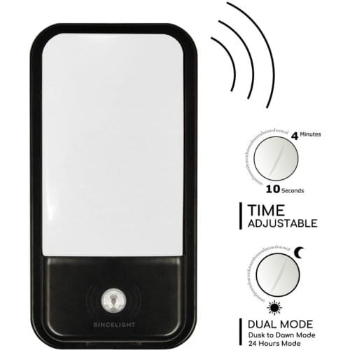 SINCELIGHT LED Bulkhead 20W with PIR Motion Sensor and Dusk to Dawn Photosensor, Dual Mode Switchable and Trigger Lighting Time