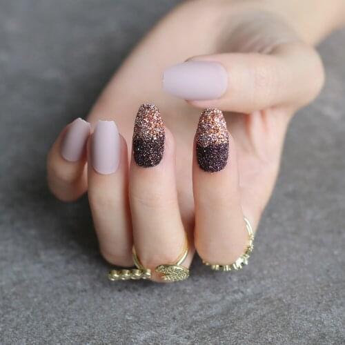 Gradeint false nail Burgundy Ombre glitter fake nails coffin blue full set matte with flash Ballerina red medium Black