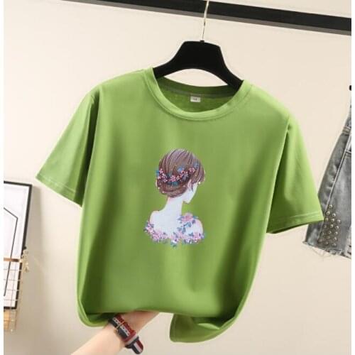 2021 summer short-sleeved t-shirt women printing round neck top casual plus size womens clothing