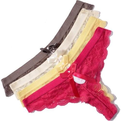 Womens sexy lace T panties girls solid color lace thong temptation t string