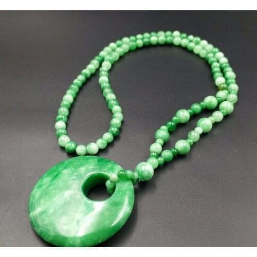 Natural Green White Womens Jade Pendant Hand Carved Jadeite Necklace for Women Men Fashion Accessories with Chain Jewelry