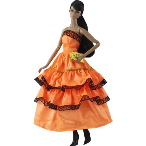 1/6 Fashion Orange Multi Layer Princess Dress Doll Outfit For Barbie Clothes Purse Handbag 1/6 BJD Dolls Accessories Kid DIY Toy