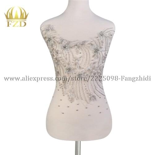 1 Piece Handmade Elegant Clear Crystal Stone Patches and Rhinestone with Gauze for Wedding Dresses, DIY Decorative Clothes