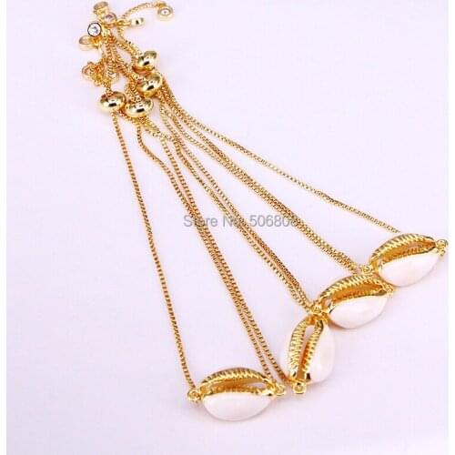 12PCS ZYZ-B0481 Metal Cowrie, Cowrie Shell Charms, Gold Shell Charm Connector Bracelets