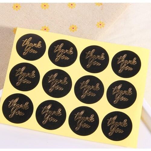 120pcs/Lot Kawaii Thank you Round Black Gold Scrapbooking Paper Labels Seal Sticker