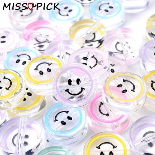 10pcs 25mm Acrylic Beads Transparent Round Flat Smiley Loose Spacer Beads for Jewelry Making DIY Bracelet Necklace Accessories