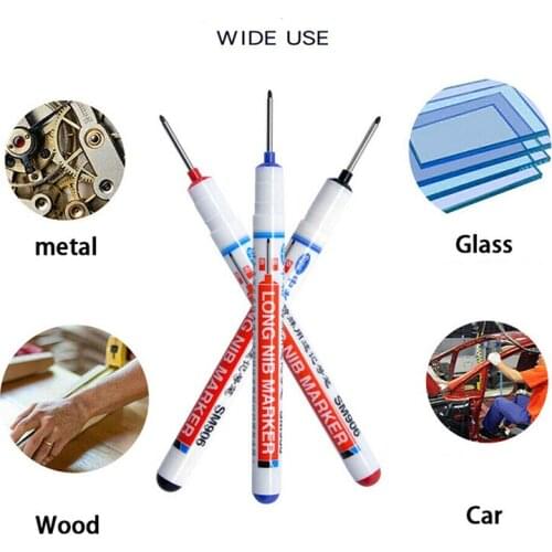 3Pcs/Set Long Heading Markers Pen Red/Black/Blue Ink For Bathroom Woodworking Decoration Multi-purpose Deep Hole Marker Pens