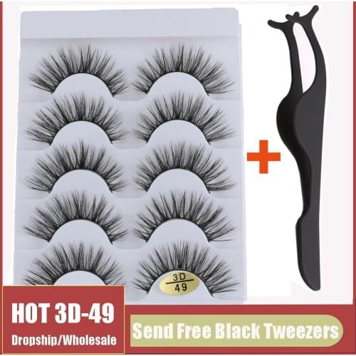 5Pairs False Eyelashes Set Natural Long Soft Black Lashes with Tweezers Fluffy Multilayers Faux Mink Hair Eyelash Extension 3D49