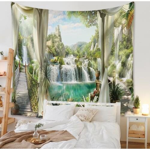 Bohemian Tapestry Room Decoration Cloth Waterfall Landscape Pattern Background Cloth Ins Tapestry Living Room Decoration Cloth