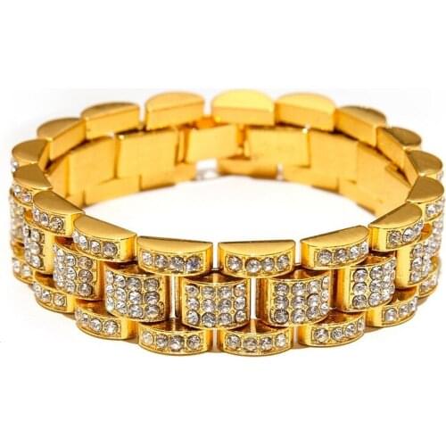 8inch Miami Curb Cuban Bracelet for Men Gold Hip Hop Bracelet Iced Out Paved Rhinestones Rapper Bracelet Women Jewelry