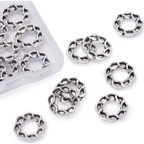 Pandahall 20pcs Tibetan Style Alloy Bead Frames Flower Ring Shape Charms Connector Link for DIY Jewelry Making
