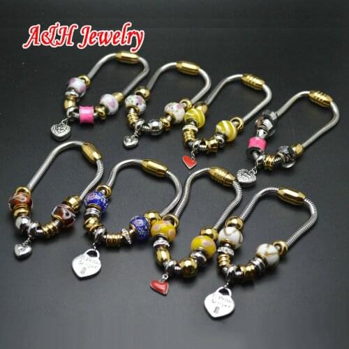10pcs Mixed Color Stainless Steel Snake Chain Fashion Heart Charms Bracelets For Women Summer Jewelry