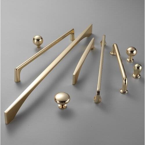 Zinc Alloy Bright Gold Cabinet Pulls Light Luxury Stylish Kitchen Handles for Furniture Drawer Knobs Cabinet Hardware