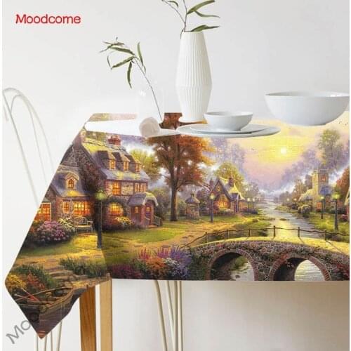 Home Decorative Table Cloth Thomas Moran Pastoral Dreamlike Scene Oil Painting Floral Wall Art Tapestry Cotton Linen Tablecloth
