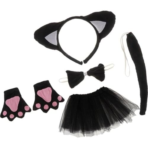 Girls Kids Birthday Black Cat Costume Headband TUTU Skirt Bowtie Paw Tail Accessories Outfit Xmas Book Week Props Lovely Outfit