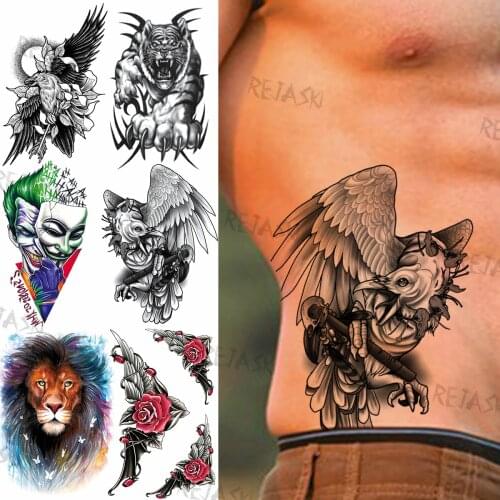 DIY Black Eagle Temporary Tattoos For Men Women Adult Home Fake Tiger Lion Clown Flower Tattoo Sticker Realistic Waist Arm Tatoo