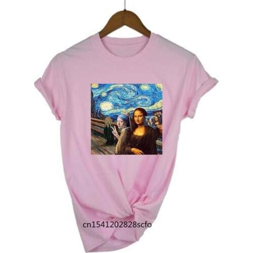 Print T Shirt Women Tops Summer Harajuku Shirt Tshirt Picture of Me and Mona Lisa Fashion Tee Shirt Femme Casual Camiseta Mujer