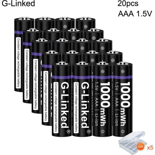 G-Linked 20PCS 1000mWh AAA Battery 1.5V AAA Li-ion Lithium Rechargeable Battery 1.5V Li-ion AAA Battery for Electric Toothbrush