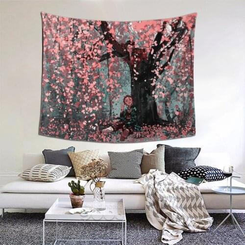 Nezuko Tapestry Japanese Anime Otaku Tapestry Wall Bedspread Bohemian Psychedelic Decor Blanket For Living Room
