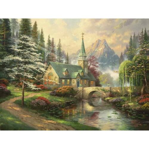 Dogwood Chapel Thomas Kinkade HD Canvas Print Living Room Bedroom Wall Pictures Art Painting Home Decoration No Frame