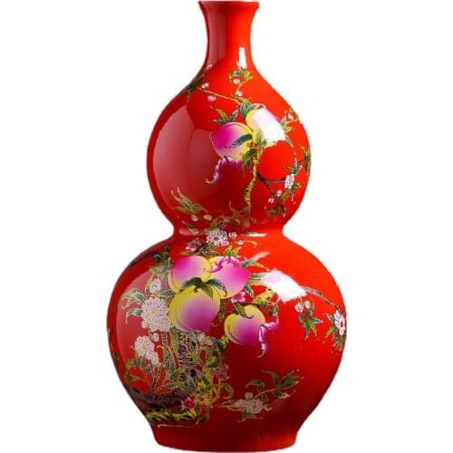Jingdezhen Ceramics Red Gourd Vase Large New Chinese Style Home Living Room TV Stand Decoration Ornaments terrarium decor