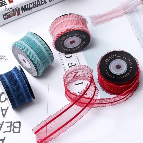 Kewgarden 1" 1.5" Fold Organza Ribbons DIY Hair Bow Brooch Accessories Satin Ribbon Handmade Tape Lace Fabric Wedding 5 Meters