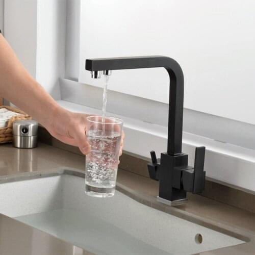 Square tube kitchen faucet Paint black faucet Hot and cold water Drink directly