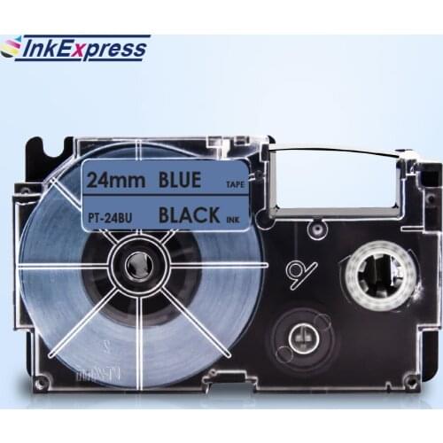 InkExpress 24mm Tape For CASIO XR-24BU XR 24BU Label Tape Black on Blue Printer Ribbon Tape For CASIO Label Maker KL-E300 KL-H50