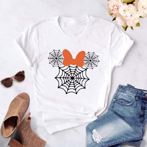 Minnie Mouse Head Spider Web Harajuku Kawaii T Shirt Women Ullzang Tshirt Funny Cartoon T-shirt Cute Anime Top Tee Female