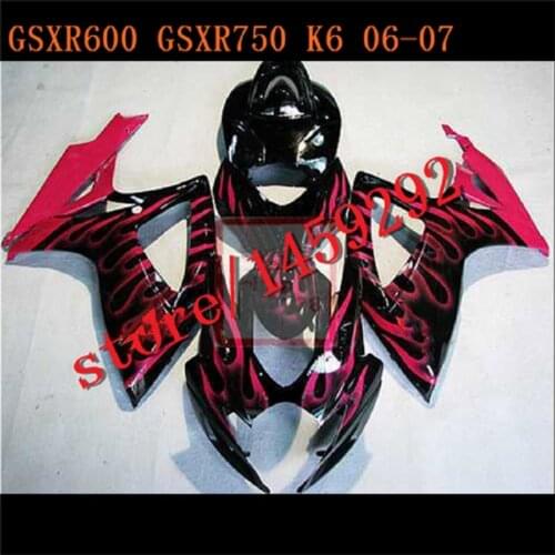 ABS Fairings for GSXR600 06 07 GSXR750 SUZUKI GSX-R600 GSX-R750 2006 2007 red flames black GSXR 600 750 06-07 K6 K7 fairing kits