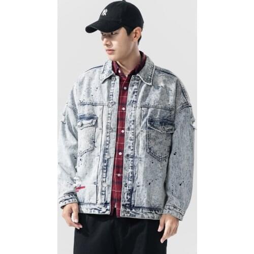 2021 autumn Fashion Polka Dot Mens Denim Jacket Retro Simple Fashion Embroidered Lapel Single-breasted Denim Jacket M-5XL